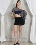 Asymmetrical Neck Lace Sequined Sheer Crop Top